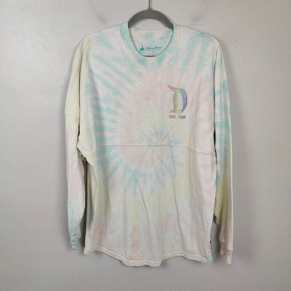 Disney Spirit Jersey Size Medium Pastel Tie Dye Glitter Logo Disneyland‎ Resort